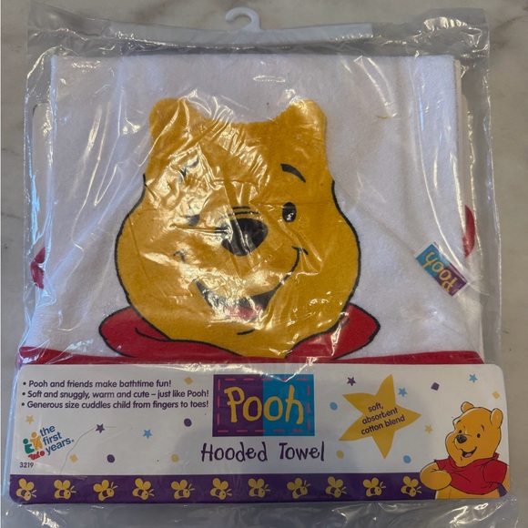 Disney Other - Vintage 90s Disney Pooh Yellow and Red Hooded Baby Towel